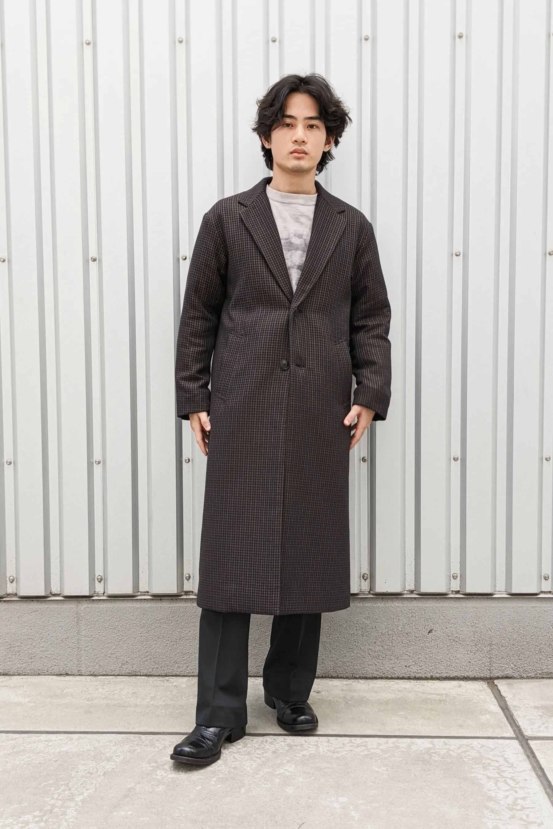 チェックチェスターコート (グリーン) -Unisex