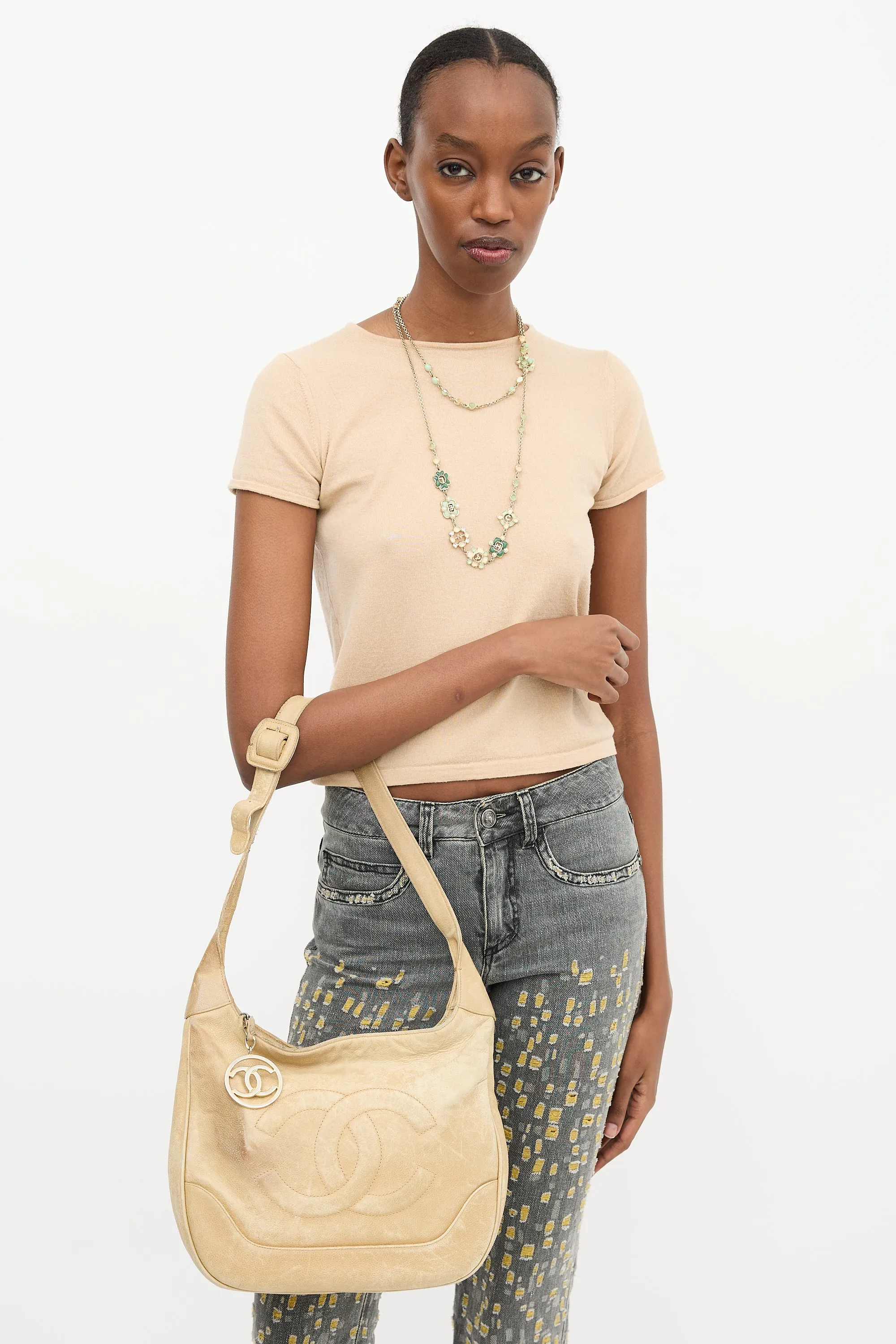 1990s Beige Caviar Timeless Shoulder Bag