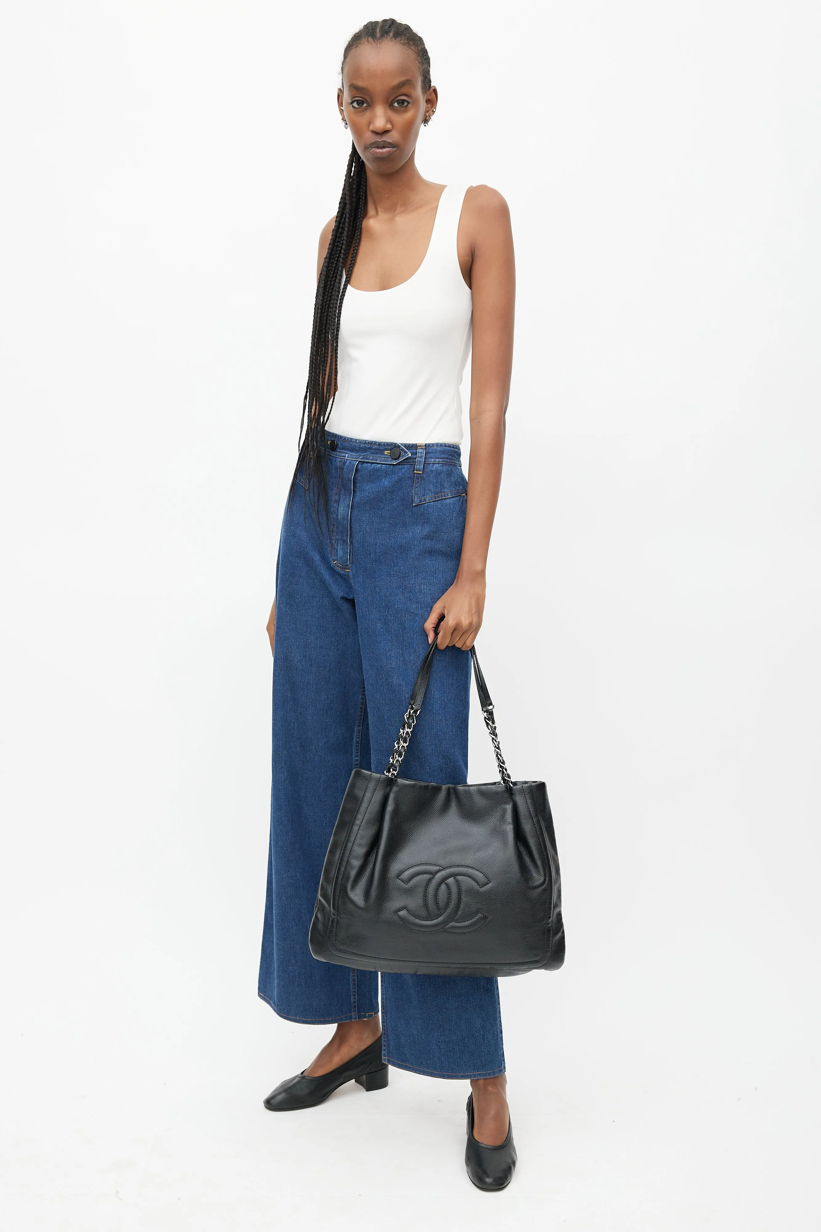 2011 Black Leather Pleated Timeless Tote Bag
