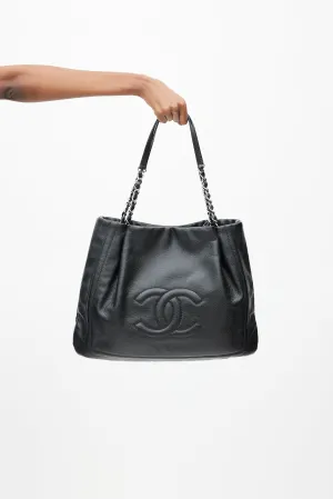 2011 Black Leather Pleated Timeless Tote Bag
