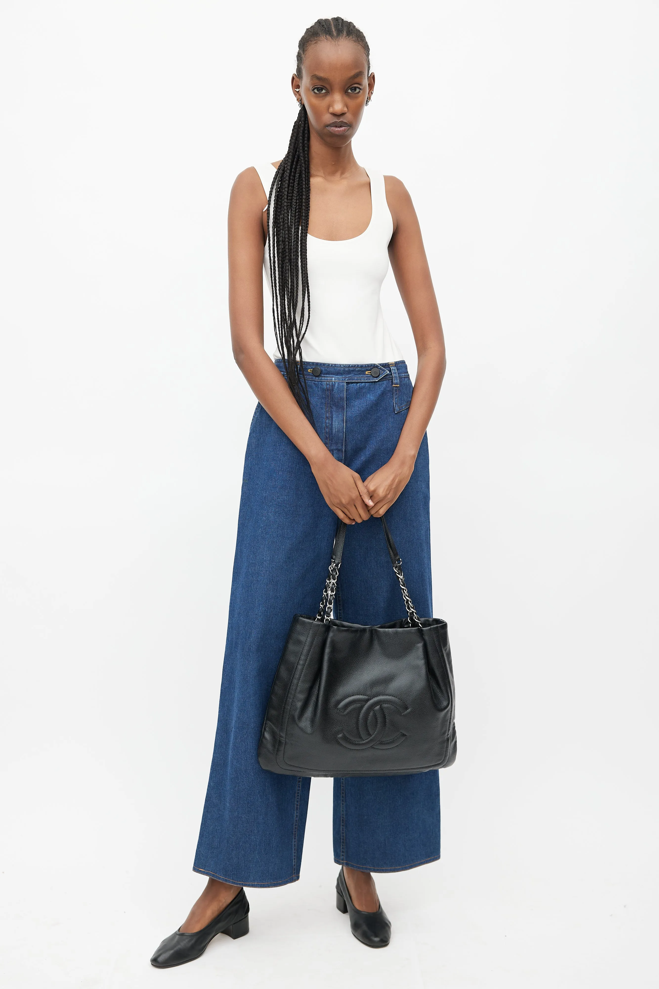 2011 Black Leather Pleated Timeless Tote Bag