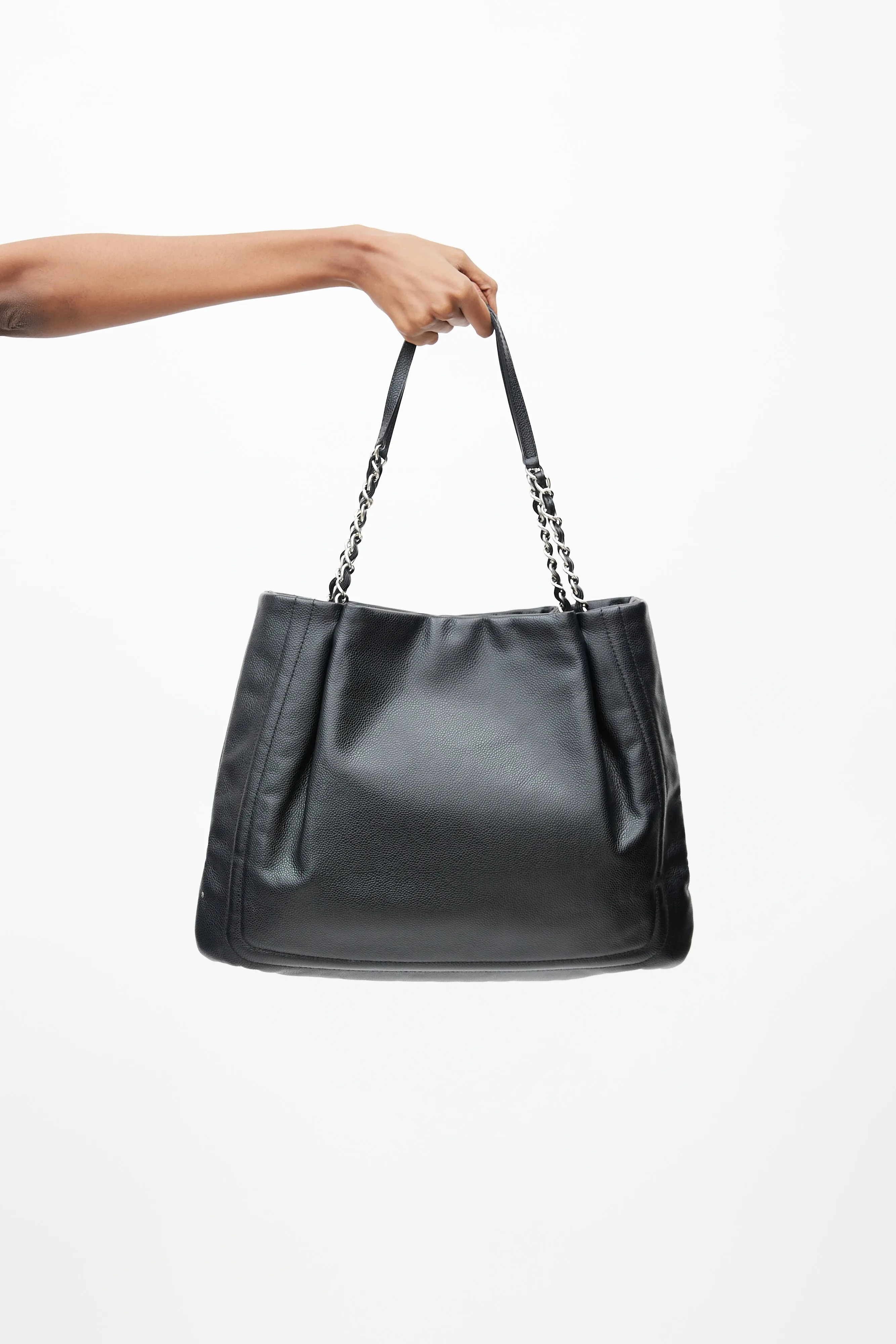 2011 Black Leather Pleated Timeless Tote Bag