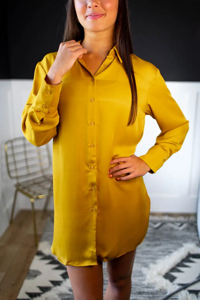Adria Shirt Mini Dress- Golden Yellow