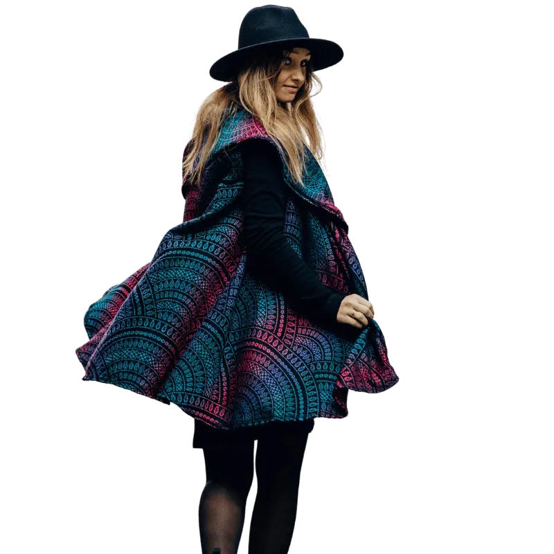 Babywearing Long Cardigan Peacocks Tail Black Opal by LennyLamb