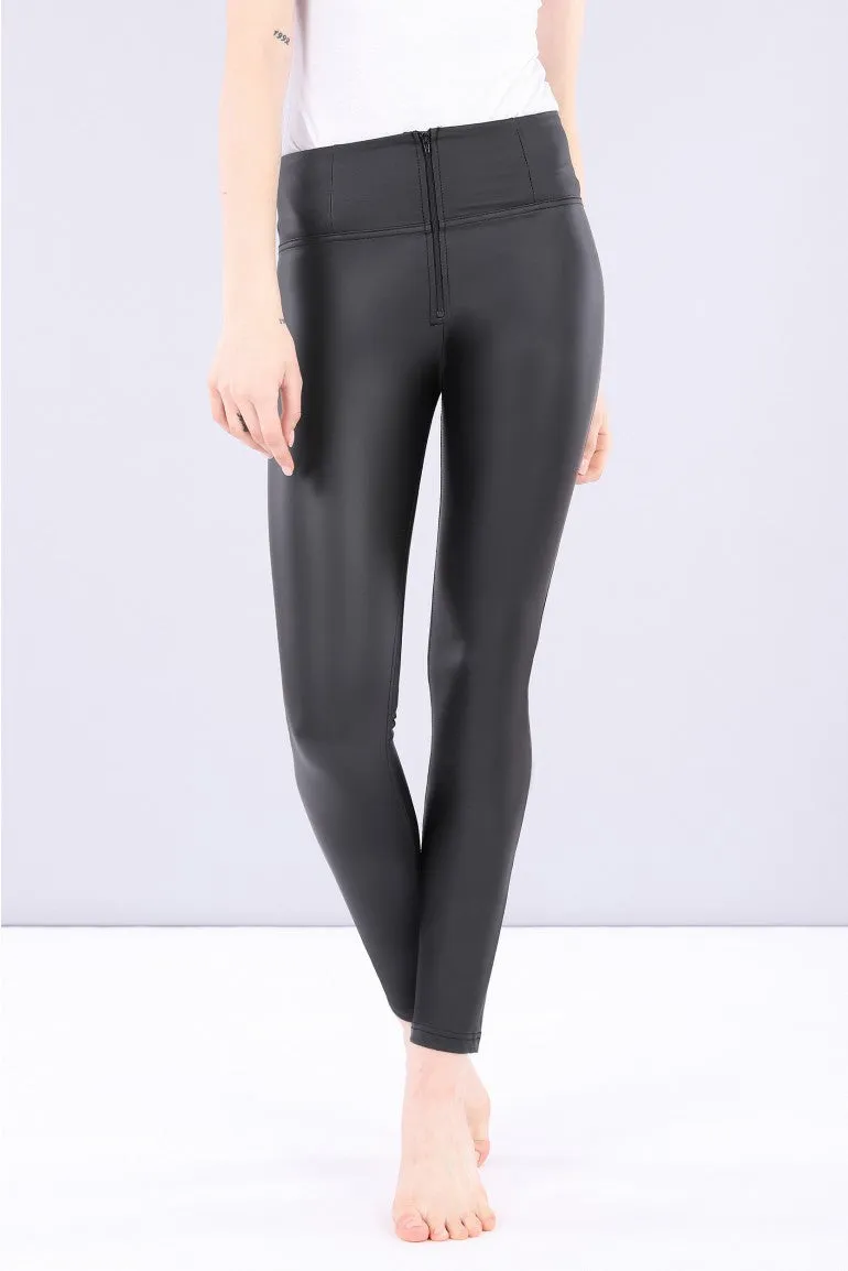 FREDDY WRUP1HC006 SHAPING EFFECT HIGH RISE FAUX LEATHER SKINNY PANT - BLACK