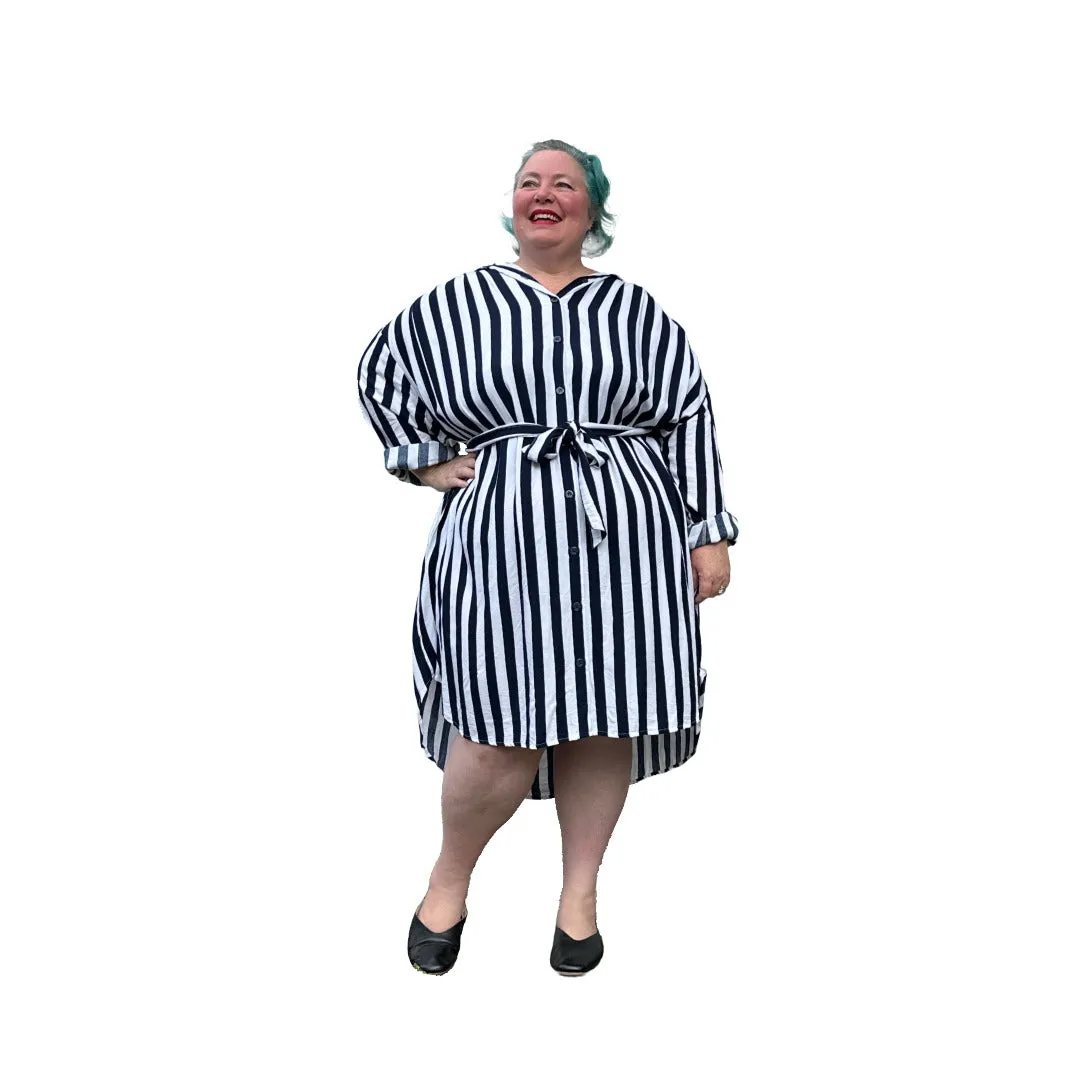 Howard Shirt Dress in Ink Navy Stripe