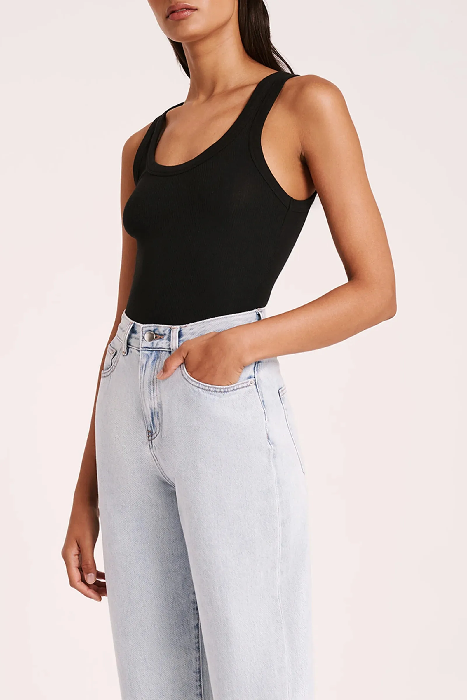 ORGANIC RIB SINGLET | BLACK