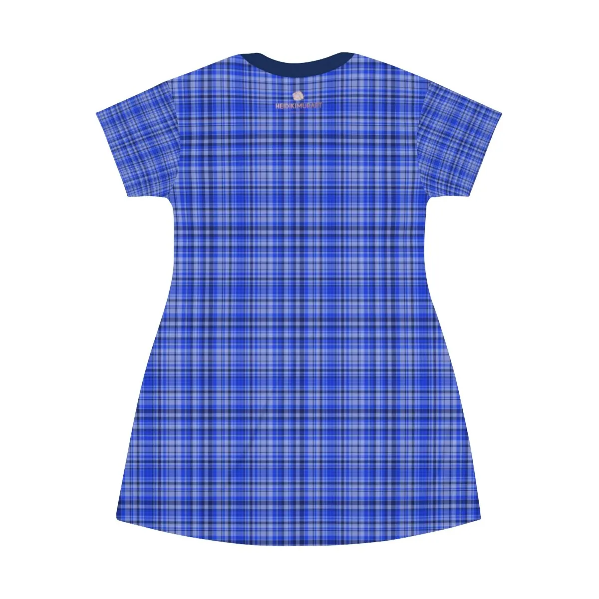 Preppy Blue Plaid T-shirt Dress, Best Plaid Tartan Print Designer Crew Neck Long T-shirt Dress-Made in USA
