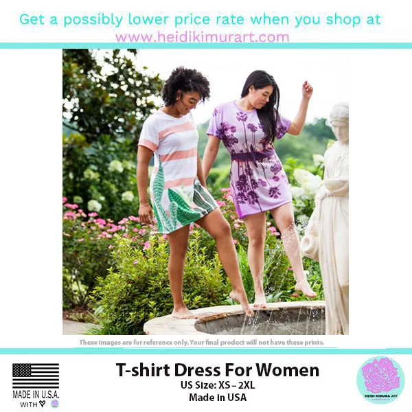 Preppy Blue Plaid T-shirt Dress, Best Plaid Tartan Print Designer Crew Neck Long T-shirt Dress-Made in USA