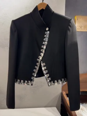 Rhinestone Sparkle Long Sleeve Short Jacket