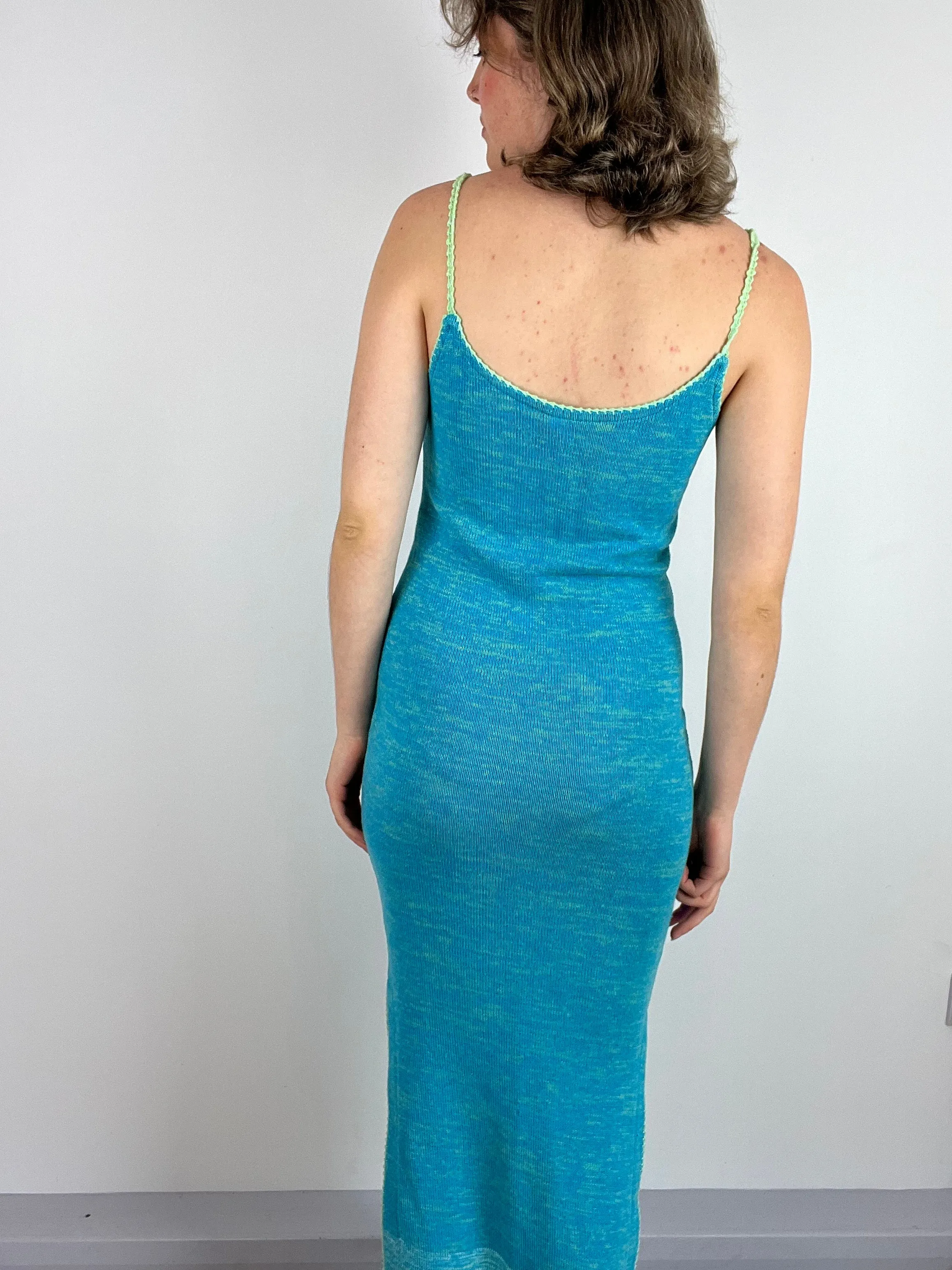 Vintage Teal Blue Knit Maxi Dress